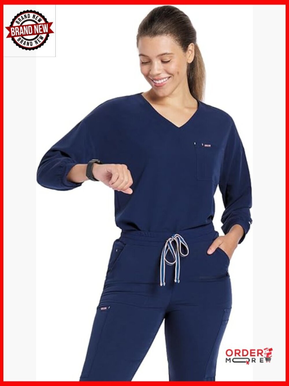 ¾ Sleeve Dolman Oversized Scrub Top 2 Pocket Soft Stretchy V-Neck